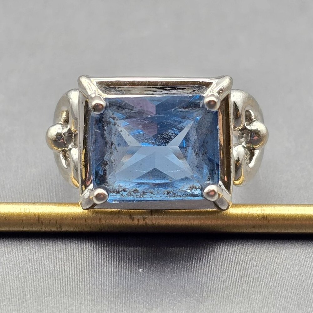 Sterling Silver Blue Sapphire Cathedral Ring Size 6 Scrolled Heart 7.43g Signed - Picture 1 of 13